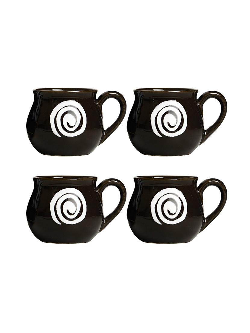 Tea Cup Ceramic/Stoneware in Brown & White Doodle Chiraag (Set of 4) Handmade By Caffeine - 14160015 - Zoom Image - 1