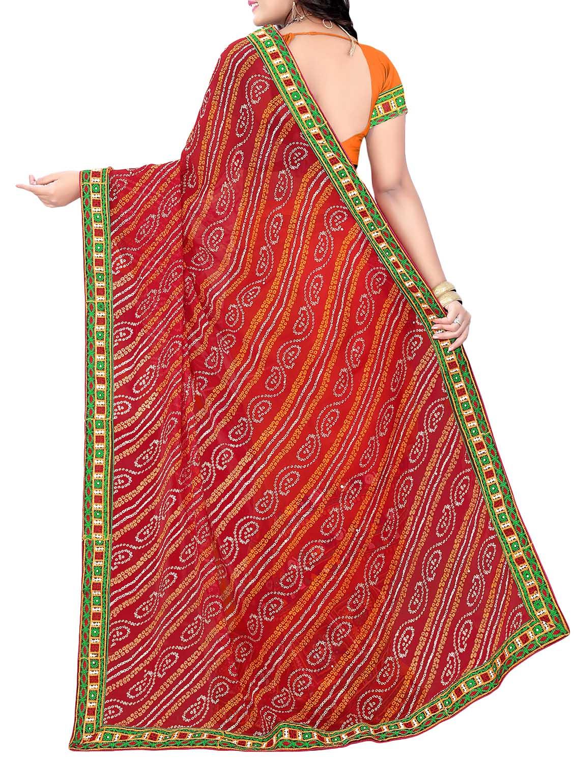 red & orange half & half saree with blouse - 14161175 - Zoom Image - 2