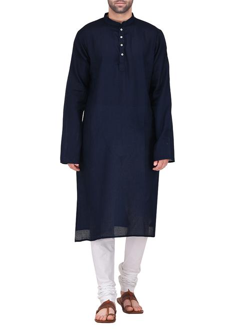 navy blue cotton kurta payjama set - 14164083 - Standard Image - 1
