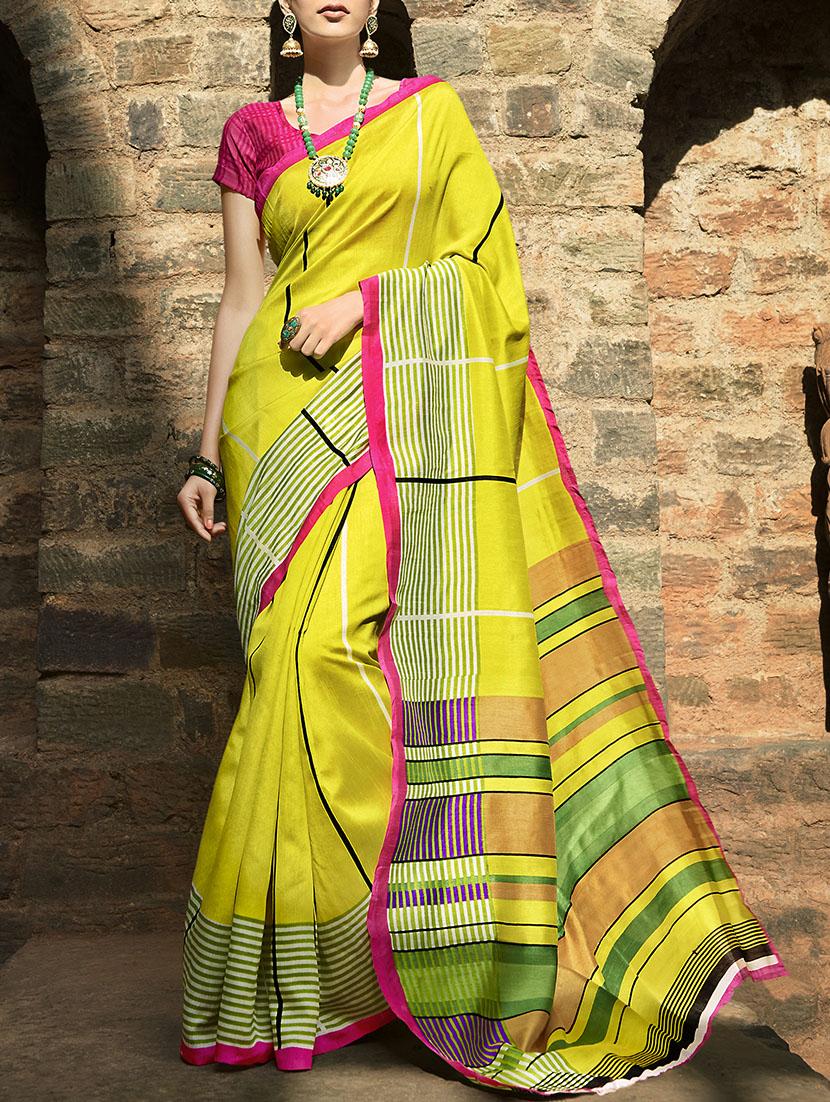 yellow printed saree with blouse - 14165498 - Zoom Image - 1