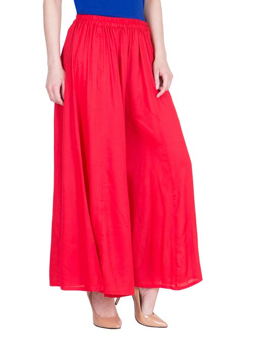 solid red viscose palazzo - 14166759 - Standard Image - 1