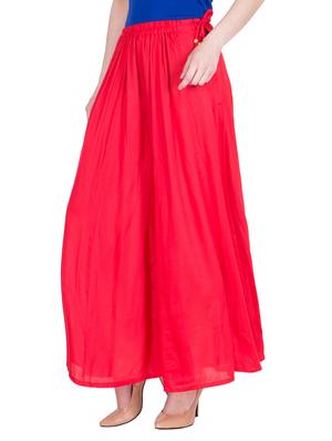 solid red viscose palazzo - 14166759 - Standard Image - 2