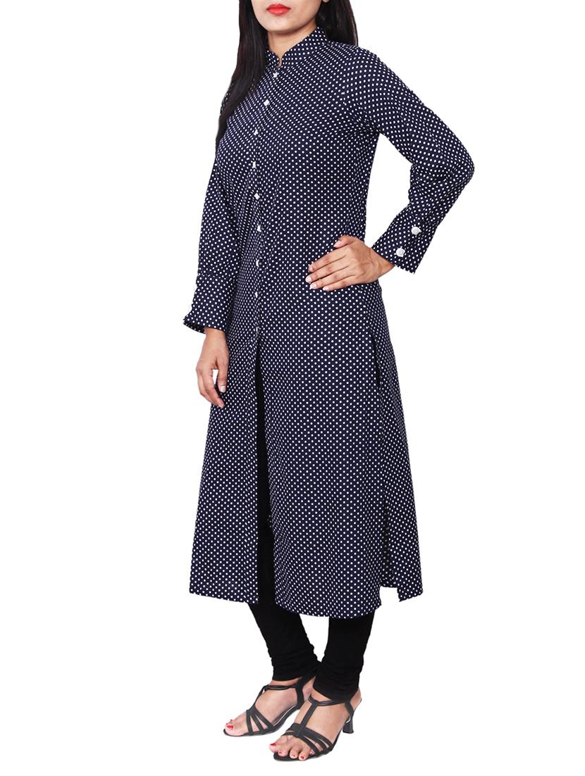 blue cotton straight kurta - 14167860 - Zoom Image - 2