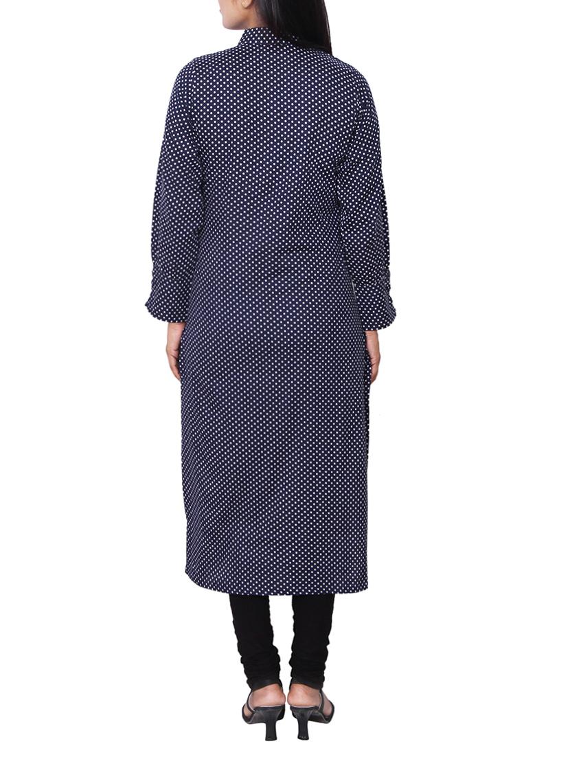 blue cotton straight kurta - 14167860 - Zoom Image - 3