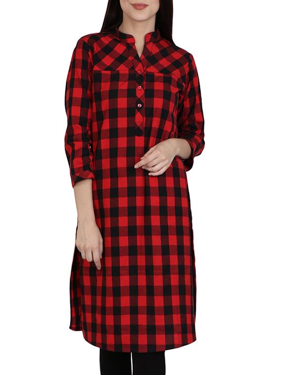 red cotton straight kurta - 14167866 - Zoom Image - 1