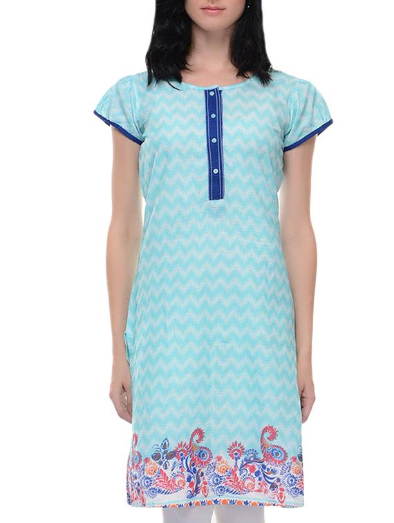 sky blue cotton straight kurta - 14167872 - Zoom Image - 1