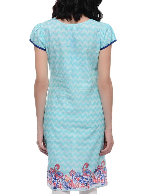 sky blue cotton straight kurta - 14167872 - Zoom Image - 2