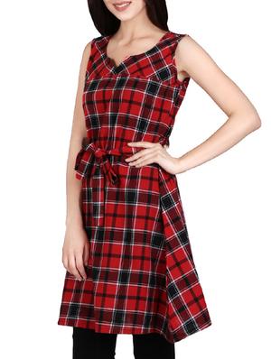 red cotton a-line kurta - 14167898 - Standard Image - 2