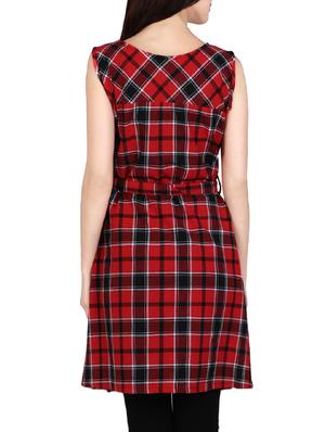 red cotton a-line kurta - 14167898 - Standard Image - 3
