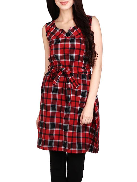 red cotton a-line kurta - 14167898 - Zoom Image - 1