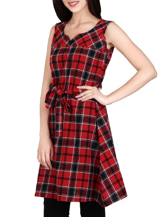 red cotton a-line kurta - 14167898 - Zoom Image - 2