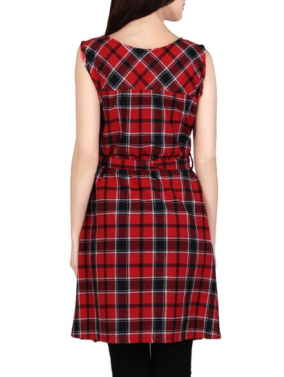 red cotton a-line kurta - 14167898 - Zoom Image - 3