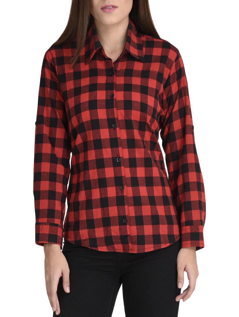 red cotton straight shirt