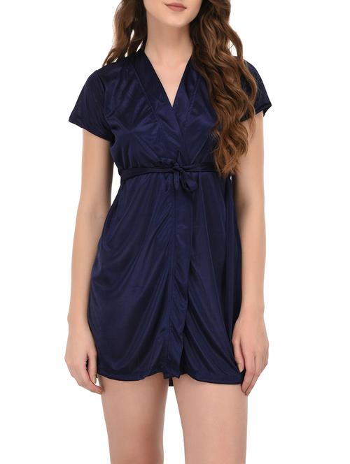 navy blue polyester sleepwear robe - 14168492 - Standard Image - 1