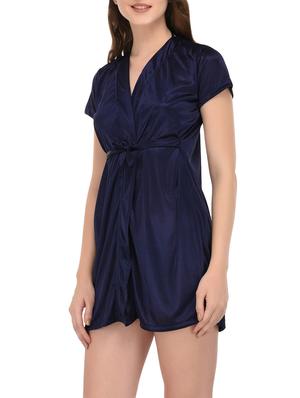 navy blue polyester sleepwear robe - 14168492 - Standard Image - 2