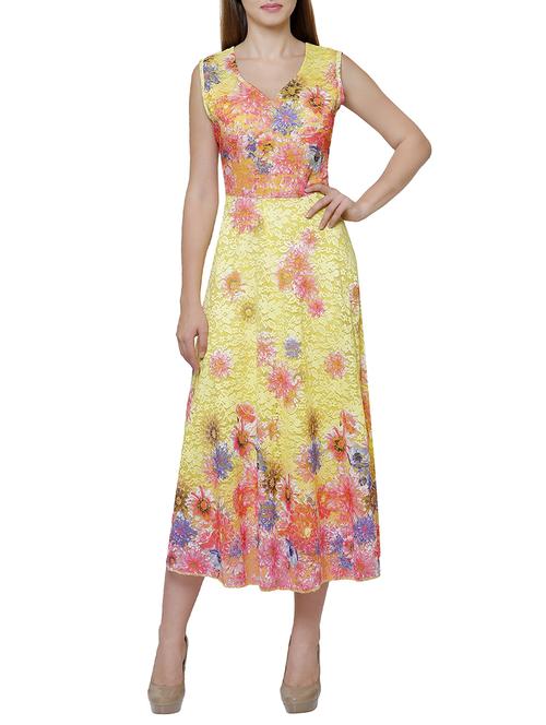 yellow net maxi dress - 14171912 -  Standard Image - 0