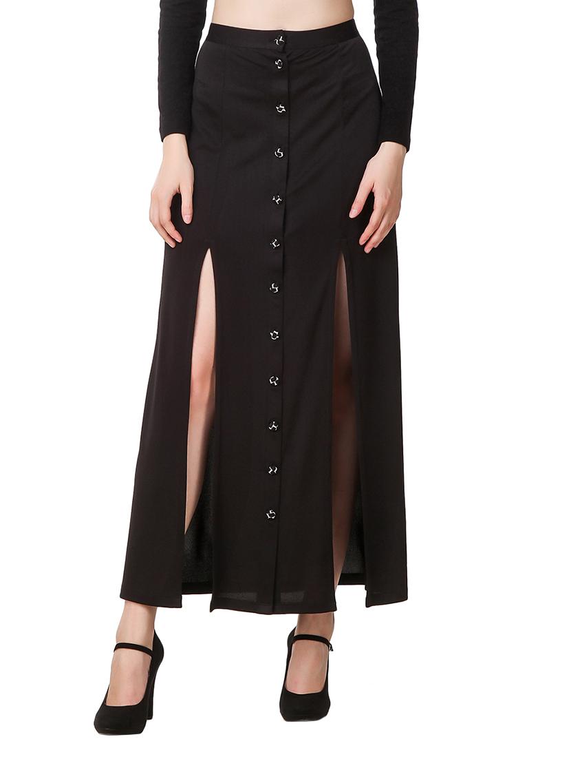 button down double front slit skirt