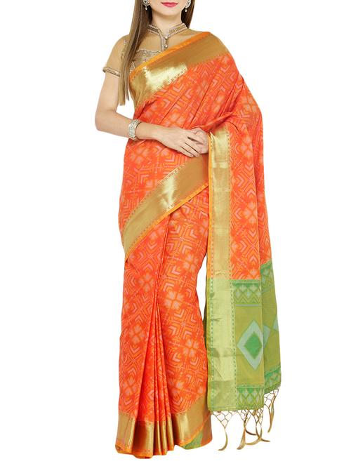 orange cotton silk patola saree with blouse - 14173680 - Standard Image - 1