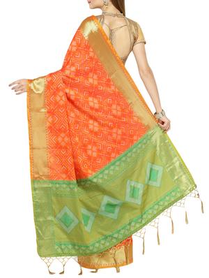 orange cotton silk patola saree with blouse - 14173680 - Standard Image - 2