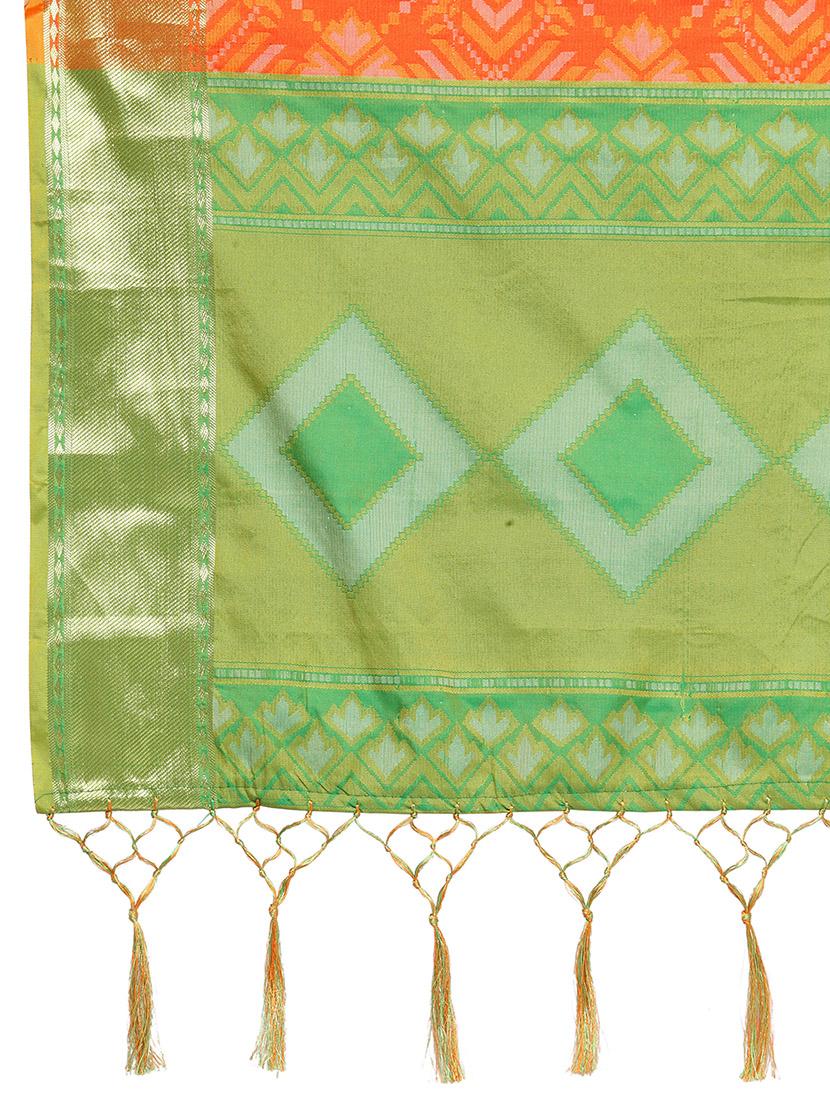 orange cotton silk patola saree with blouse - 14173680 - Zoom Image - 4
