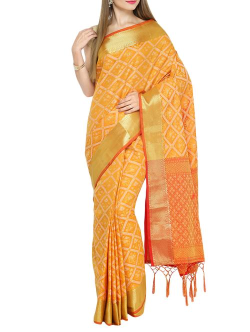 yellow cotton silk patola saree with blouse - 14173685 - Standard Image - 1