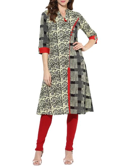 grey cotton high slit kurta - 14173870 - Standard Image - 1