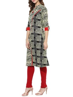 grey cotton high slit kurta - 14173870 - Standard Image - 2