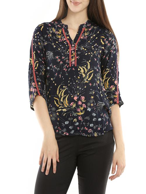 navy blue viscose top - 14175307 - Standard Image - 1