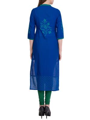 blue cotton straight kurta - 14178795 - Standard Image - 3