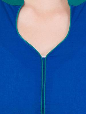 blue cotton straight kurta - 14178795 - Standard Image - 4