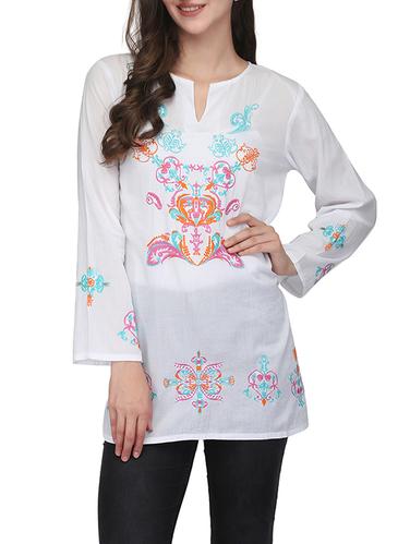 white cotton straight kurti - 14179226 - Very Small Image - 1