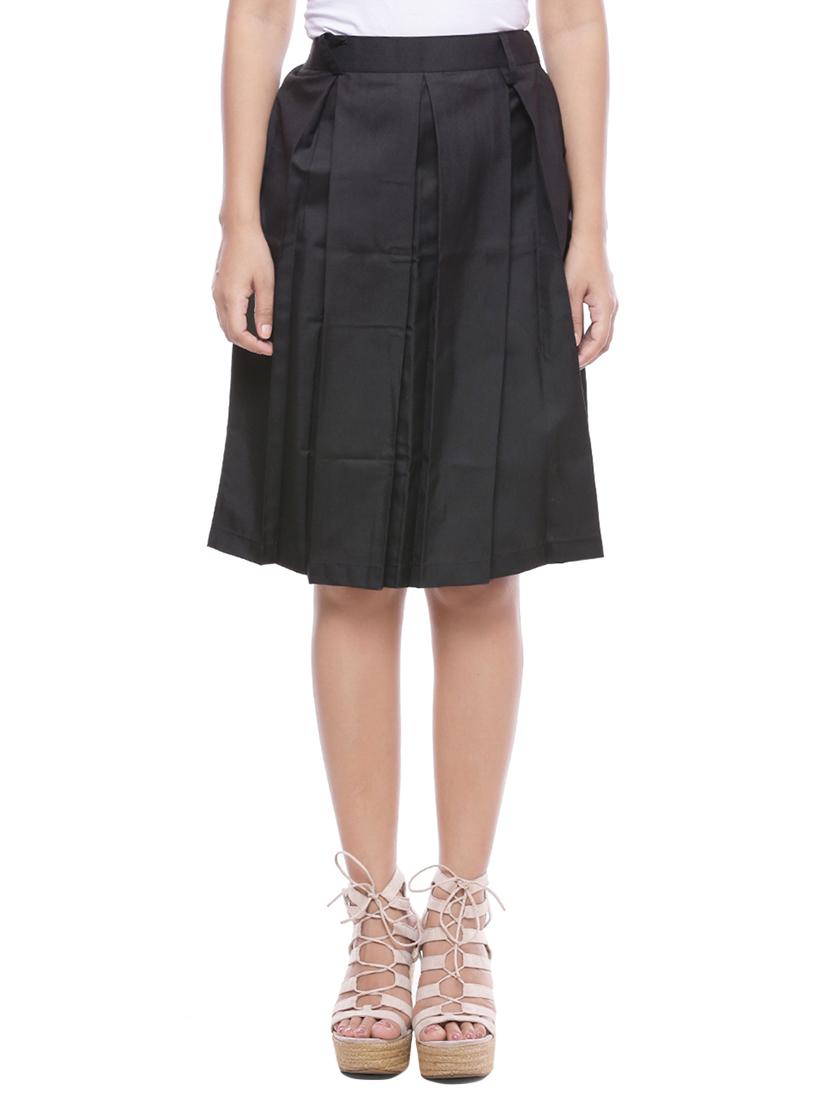 black cotton box pleat skirt - 14180224 - Zoom Image - 1