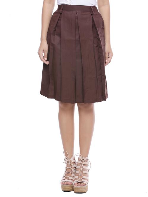 brown cotton box pleat skirt - 14180226 - Standard Image - 1