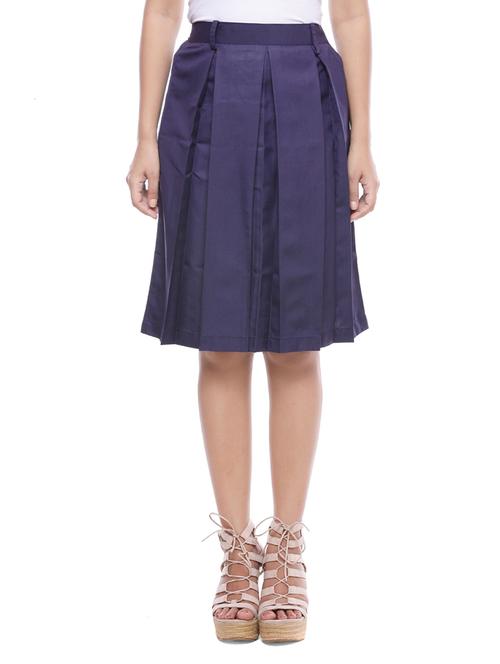 navy blue cotton box pleat skirt - 14180228 - Standard Image - 1