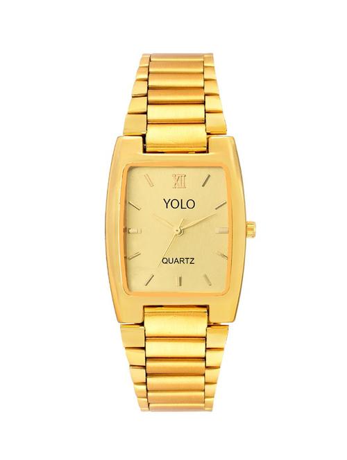 yolo men'z golden rectangular dial with golden metal strap wrist watch - 14180482 - Standard Image - 1