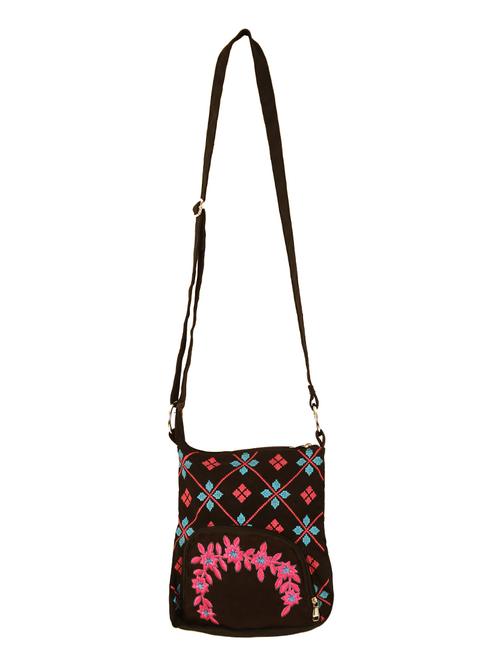 black canvas ethnic sling bag - 14180965 - Very Small Image - 1