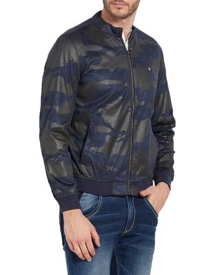blue leather casual jacket - 14181625 - Standard Image - 3