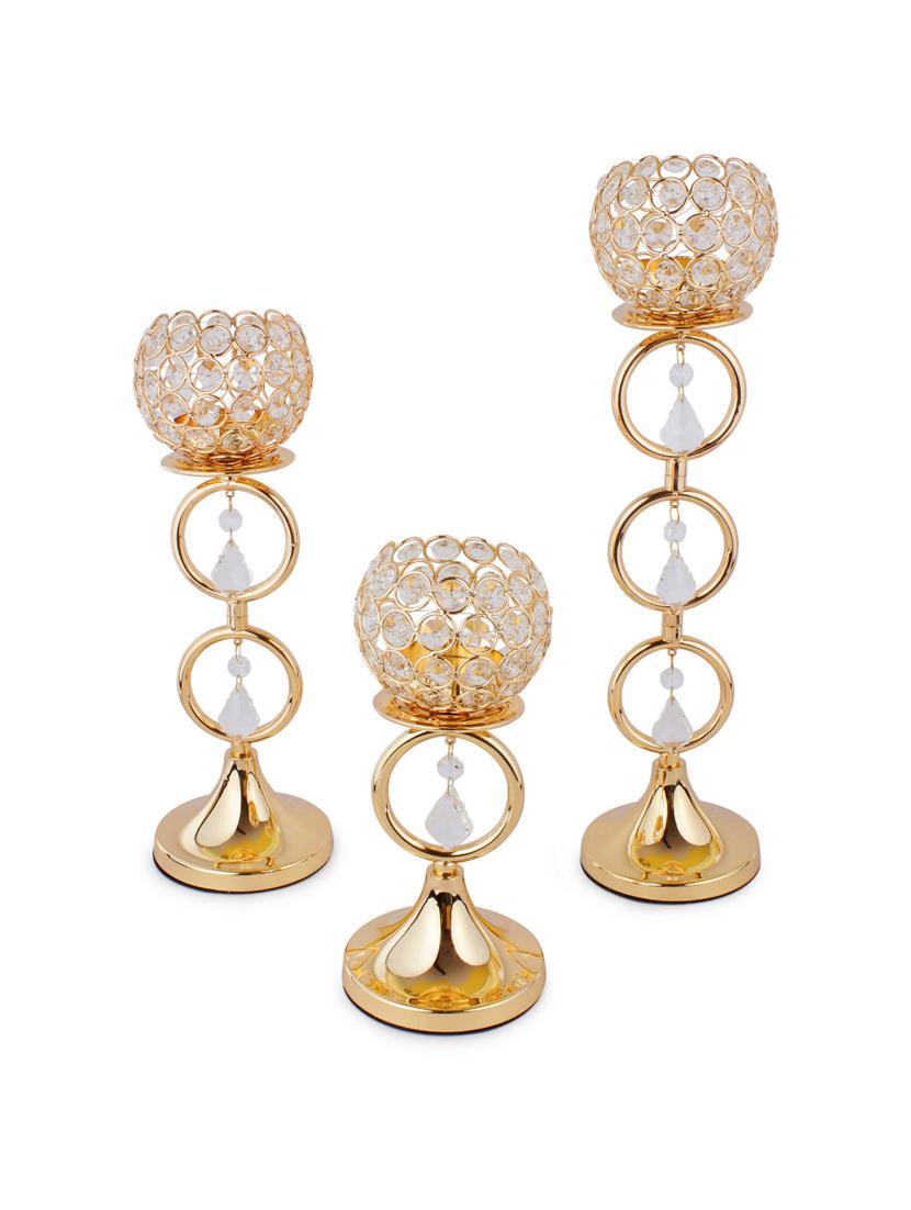 crystal tealight pillar candle stand showpiece set of 3 - 14181986 - Zoom Image - 2