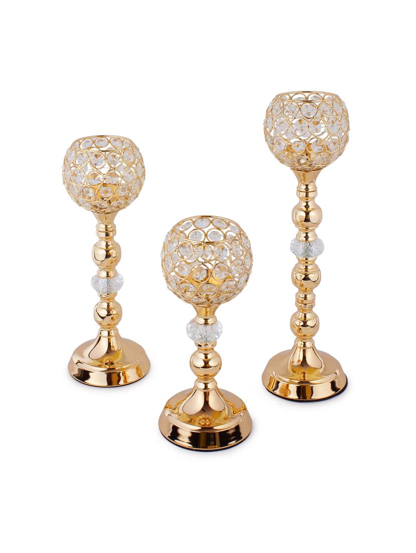 crystal tealight pillar candle stand showpiece set of 3 - 14181990 - Zoom Image - 2