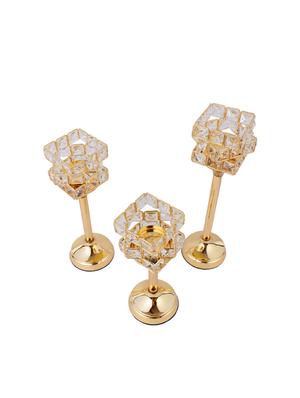 crystal tealight pillar candle stand showpiece set of 3 - 14182073 - Standard Image - 3