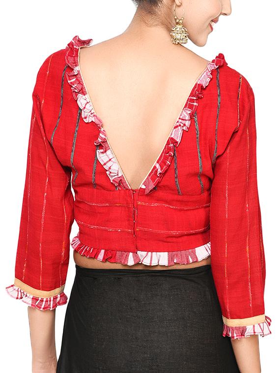 prathaa v neck with ruffle detailing crop blouse - 14183635 - Zoom Image - 3