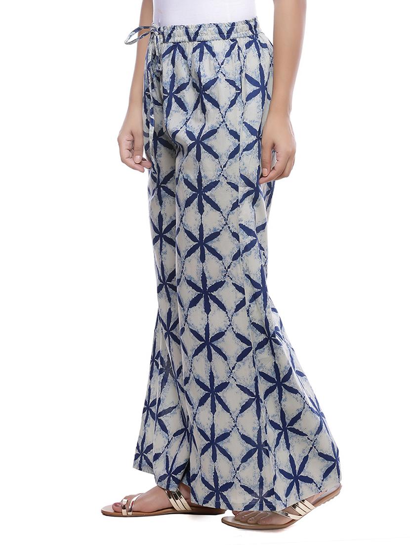 blue cotton palazzos - 14185014 - Zoom Image - 2