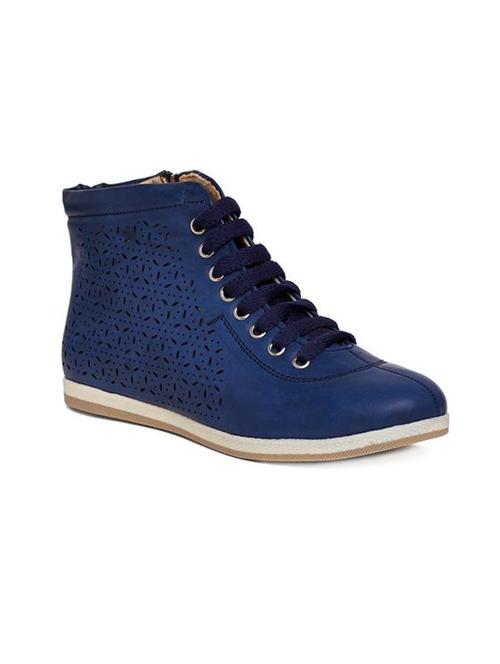 blue faux leather laceup sneakers - 14189774 - Standard Image - 1
