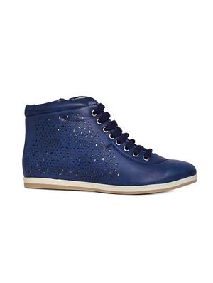 blue faux leather laceup sneakers - 14189774 - Standard Image - 2