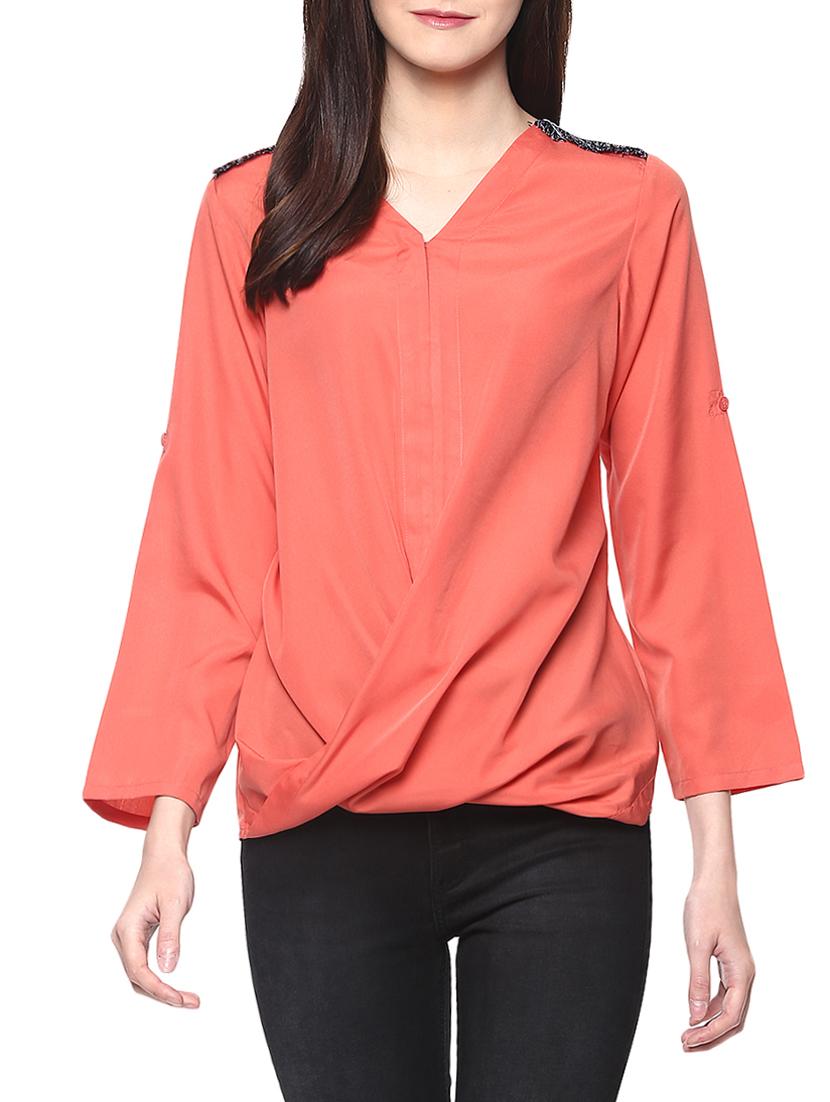 peach poly crepe top - 14191105 - Zoom Image - 1