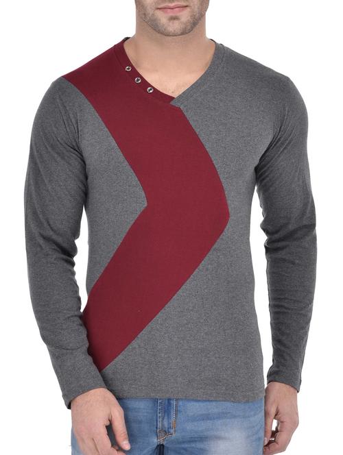 grey cotton color block t-shirt - 14191670 - Standard Image - 1