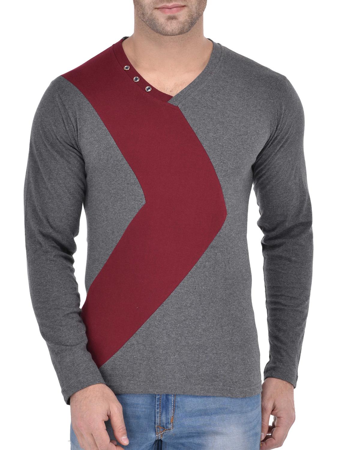 grey cotton color block t-shirt - 14191670 - Zoom Image - 1