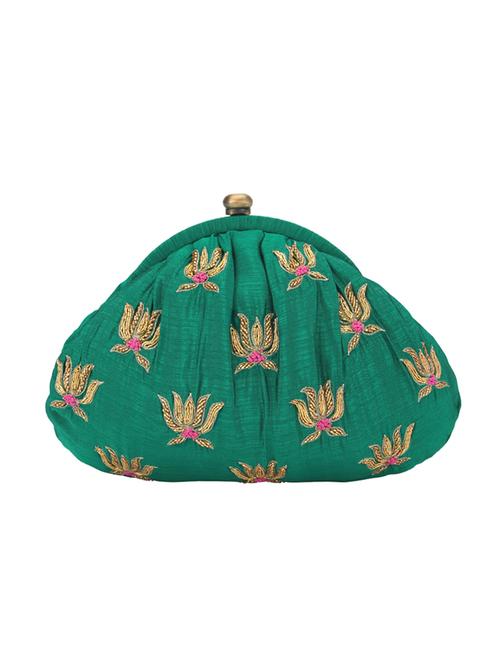 green silk pouch clutch - 14191794 -  Standard Image - 0