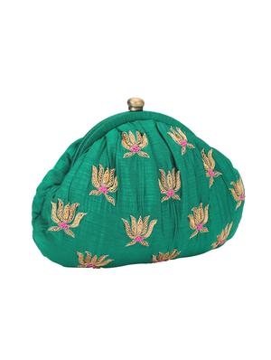 green silk pouch clutch - 14191794 - Standard Image - 4