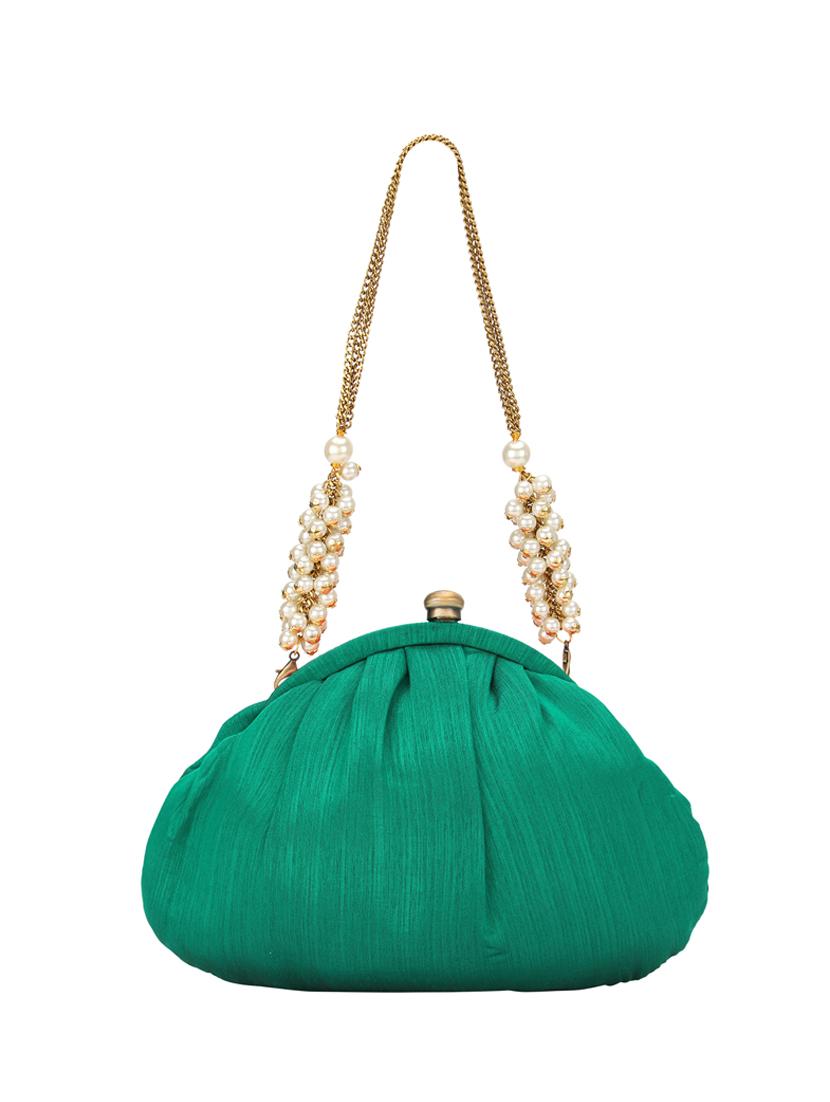 green silk pouch clutch - 14191794 - Zoom Image - 2